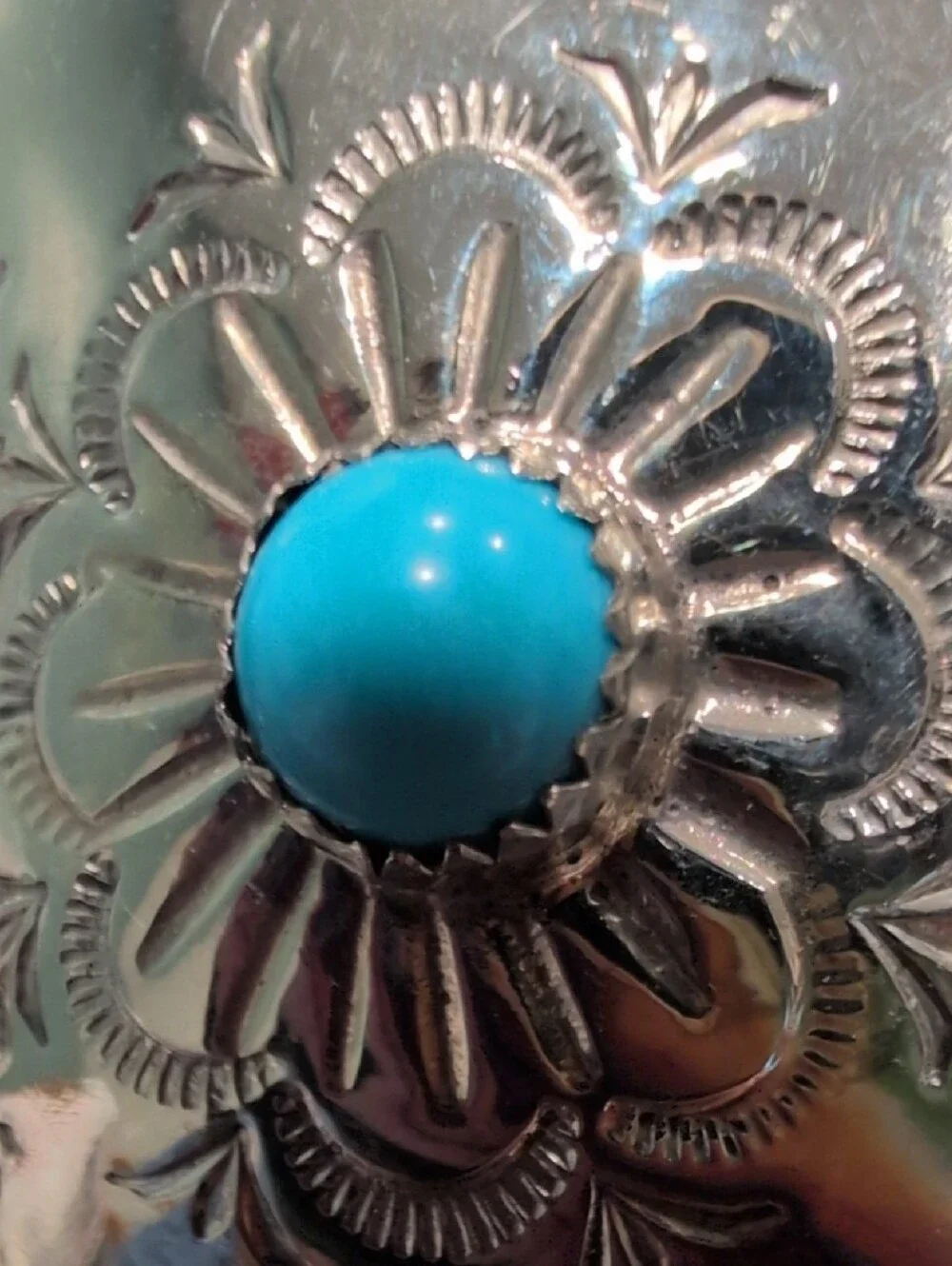 Turquoise Accent Nickel Silver Concho Black Leather Bracelet
